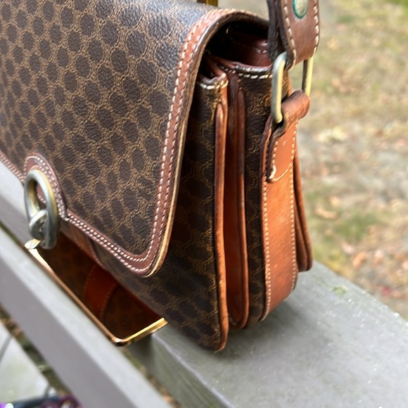 CELINE Macadam Vintage Coated Canvas Shoulder Crossbody Bag Brown PVC - Picture 7 of 17